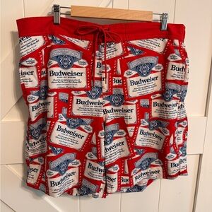 Budweiser Red and Blue Board Shorts Swim Trucks XL 40-42 waist Large Logo Liner